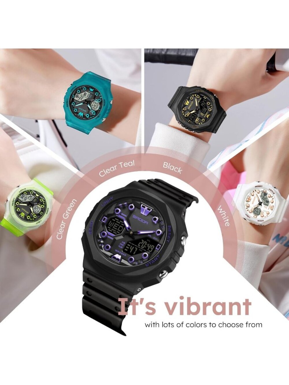Women's Clear White Sports Digital Waterproof Analog LED Backlight Wrist Watch - Picture 2 of 7